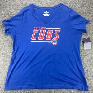 Fanatics Chicago Cubs Women's T-Shirt Blue V-Neck‎ Plus Size 1X MLB Baseball NWT